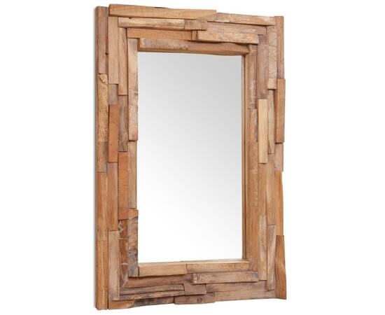 Oglindă decorativă din lemn de tec, 90 x 60 cm, dreptunghiular, 6 image