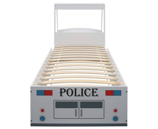 Pat copii mașină poliție, saltea cu spumă de memorie 90x200 cm, 9 image