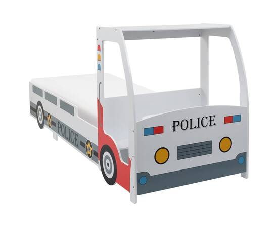 Pat copii mașină poliție cu saltea, 7 zone h2 h3, 90x200 cm