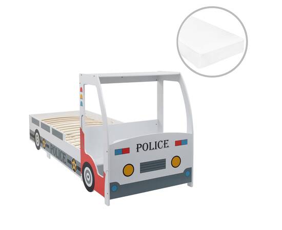 Pat copii mașină poliție cu saltea, 7 zone h2 h3, 90x200 cm, 6 image