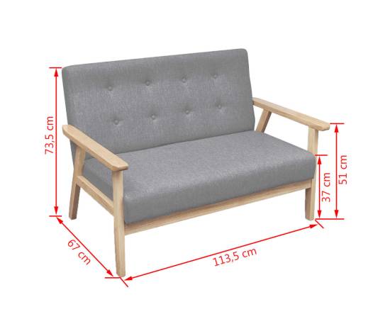 Canapea cu 2 locuri, gri deschis, material textil, 7 image