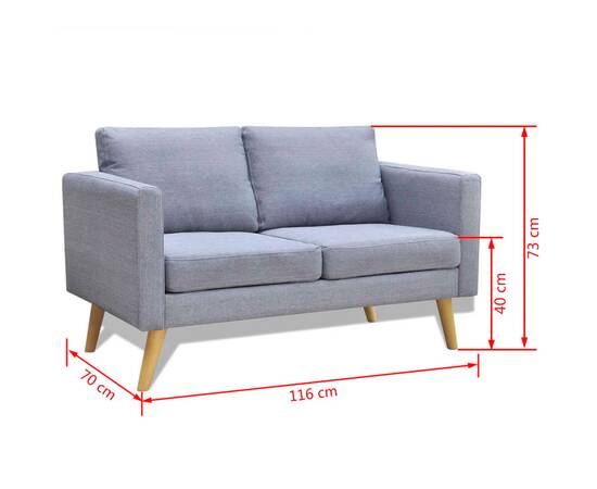 Canapea cu 2 locuri, material textil, gri deschis, 4 image
