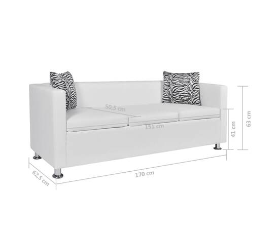 Canapea cu 3 locuri, alb, piele artificială, 6 image