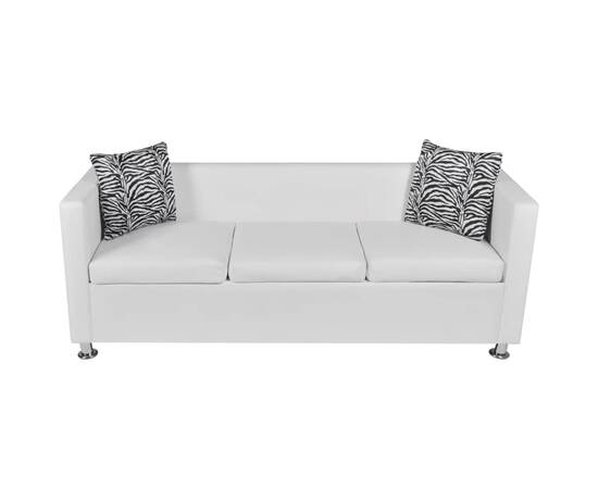 Canapea cu 3 locuri, alb, piele artificială, 3 image