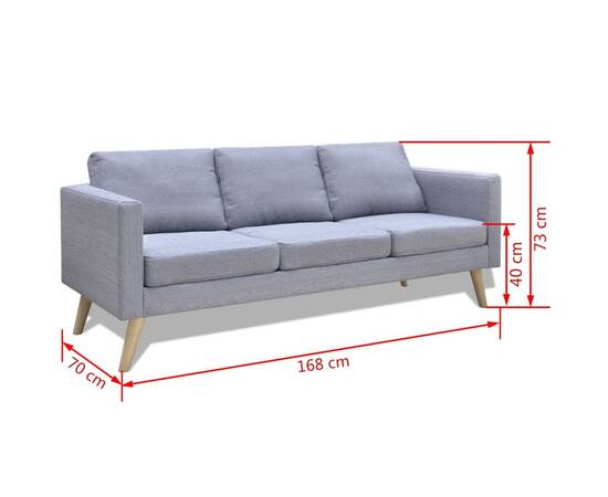 Canapea cu 3 locuri, material textil, gri deschis, 5 image