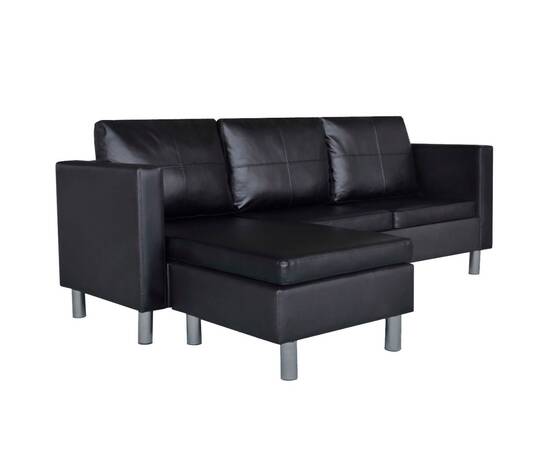 Canapea modulară cu 3 locuri, piele artificială, negru, 2 image