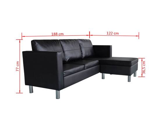 Canapea modulară cu 3 locuri, piele artificială, negru, 9 image