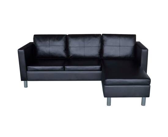 Canapea modulară cu 3 locuri, piele artificială, negru, 5 image