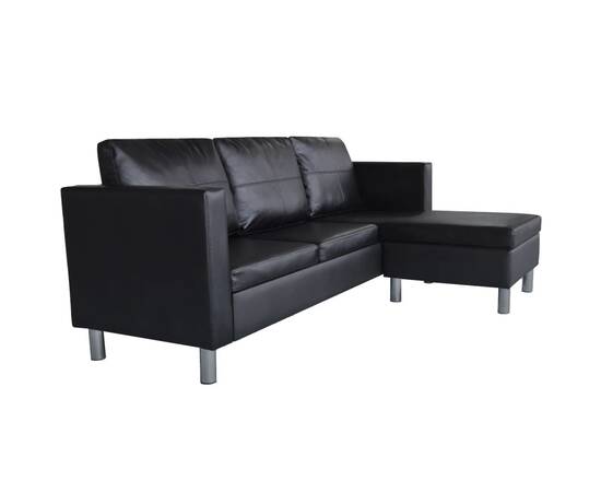 Canapea modulară cu 3 locuri, piele artificială, negru, 4 image