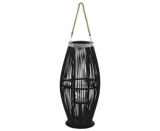 Suport de lumânări suspendat tip felinar, negru, 60 cm, bambus