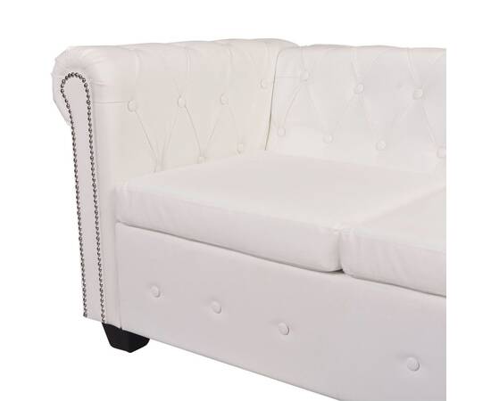 Canapea colțar chesterfield cu 5 locuri din piele artificială, alb, 5 image