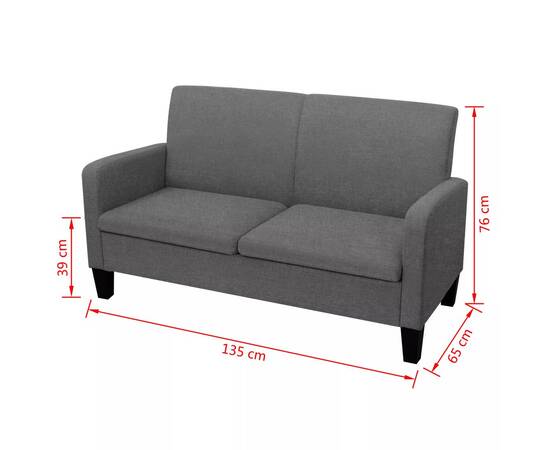 Canapea cu 2 locuri, 135 x 65 x 76 cm, gri închis, 4 image