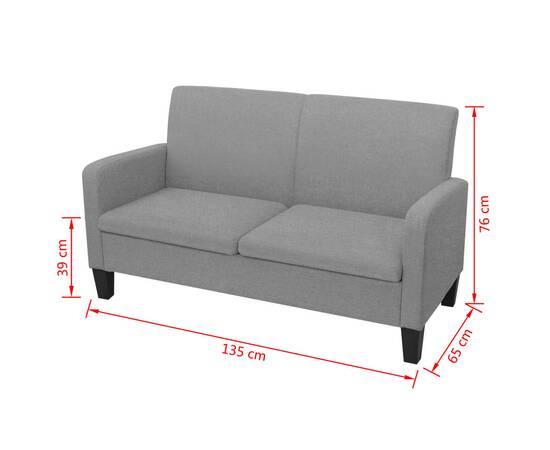Canapea cu 2 locuri, 135 x 65 x 76 cm, gri deschis, 4 image