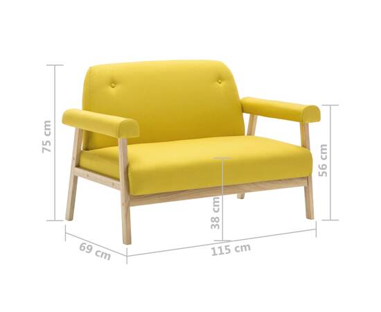 Canapea cu 2 locuri, material textil, galben, 8 image