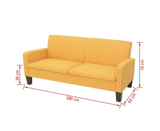 Canapea cu 3 locuri, 180 x 65 x 76 cm, galben, 4 image