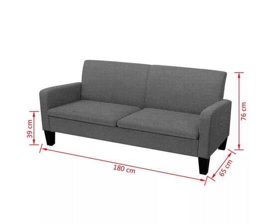 Canapea cu 3 locuri, 180 x 65 x 76 cm, gri închis, 4 image
