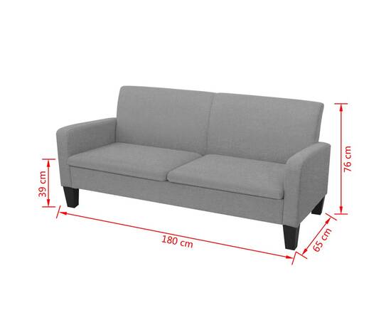Canapea cu 3 locuri, 180 x 65 x 76 cm, gri deschis, 4 image