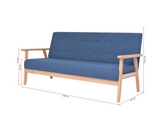 Canapea cu 3 locuri, albastru, material textil, 7 image