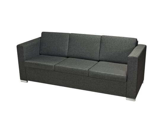 Canapea cu 3 locuri, gri închis, material textil, 3 image