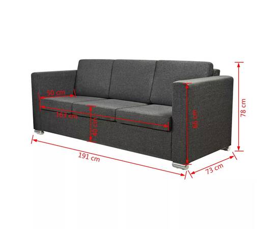 Canapea cu 3 locuri, gri închis, material textil, 7 image