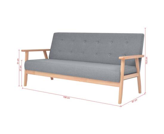 Canapea cu 3 locuri, gri deschis, material textil, 7 image