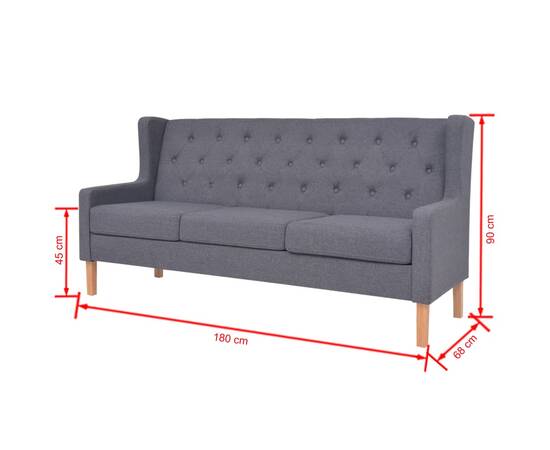 Canapea cu 3 locuri, material textil, gri, 7 image