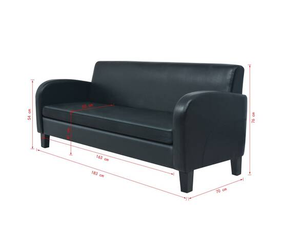 Canapea cu 3 locuri piele artificială negru, 8 image