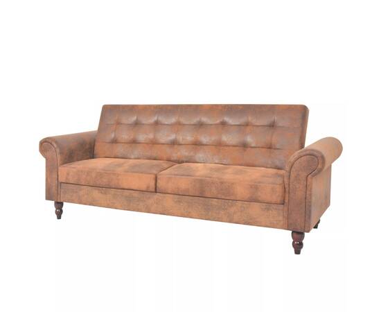 Canapea extensibilă cu brațe, velur artificial, maro