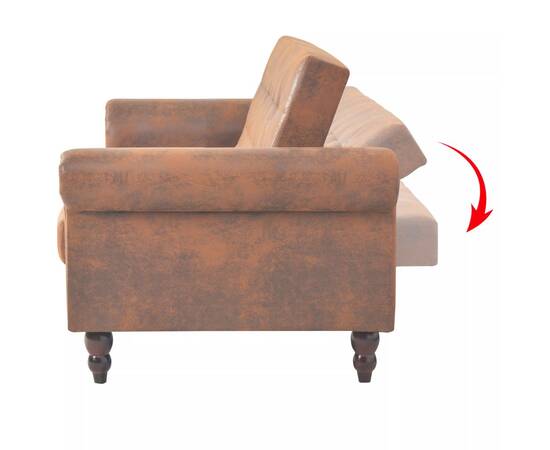 Canapea extensibilă cu brațe, velur artificial, maro, 4 image