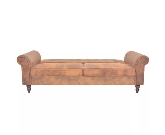 Canapea extensibilă cu brațe, velur artificial, maro, 5 image