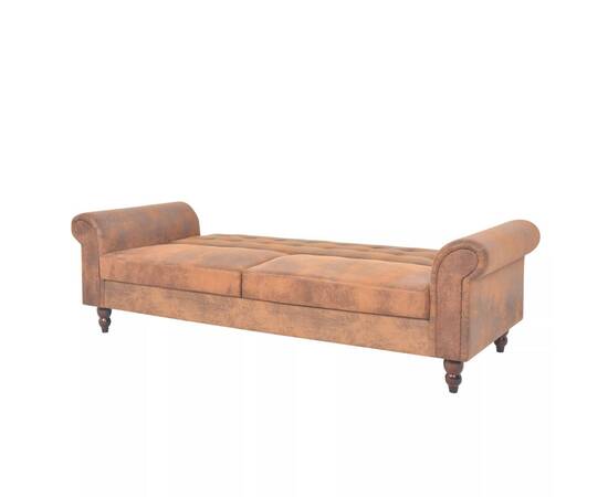 Canapea extensibilă cu brațe, velur artificial, maro, 6 image