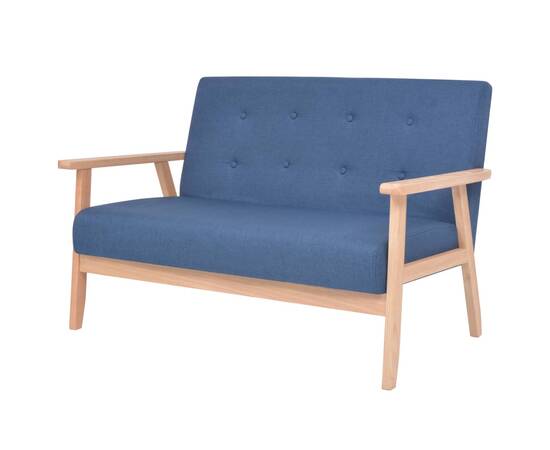 Set cu canapele, 3 piese, material textil, albastru, 5 image