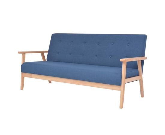 Set de canapele, 3 piese, albastru, material textil, 4 image