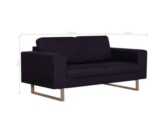 Canapea cu 2 locuri, negru, material textil, 8 image
