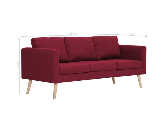 Canapea cu 3 locuri, roșu vin, material textil, 8 image