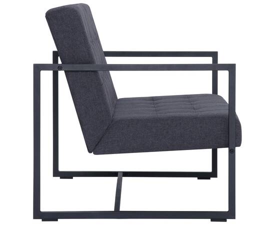 Canapea cu 2 locuri și brațe, gri închis, oțel și material textil, 5 image
