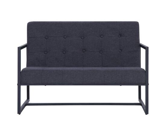 Canapea cu 2 locuri și brațe, gri închis, oțel și material textil, 4 image