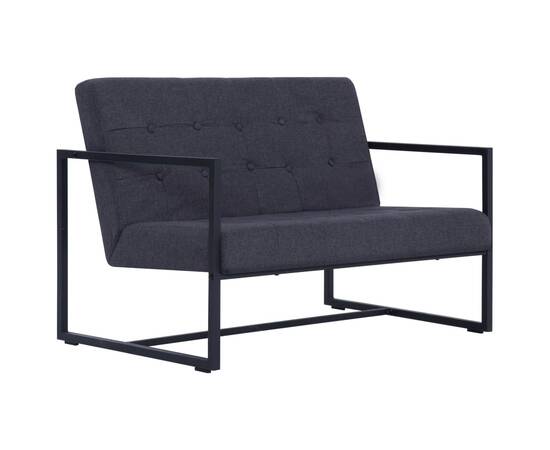 Canapea cu 2 locuri și brațe, gri închis, oțel și material textil, 2 image