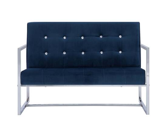 Canapea cu 2 locuri cu brațe, albastru, crom și catifea, 4 image