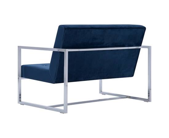 Canapea cu 2 locuri cu brațe, albastru, crom și catifea, 6 image
