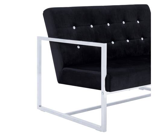 Canapea cu 2 locuri cu brațe, negru, crom și catifea, 7 image