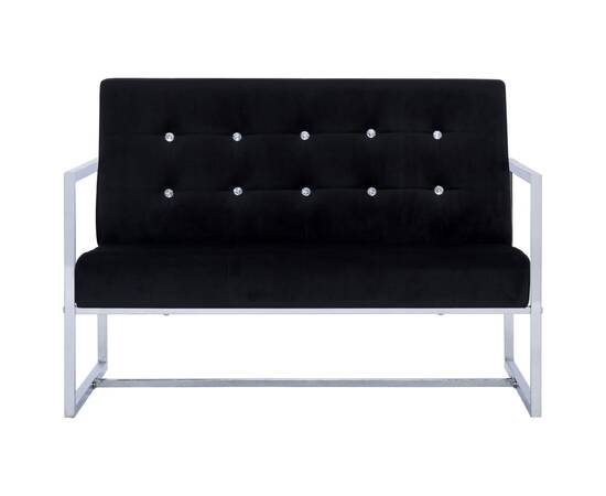 Canapea cu 2 locuri cu brațe, negru, crom și catifea, 4 image