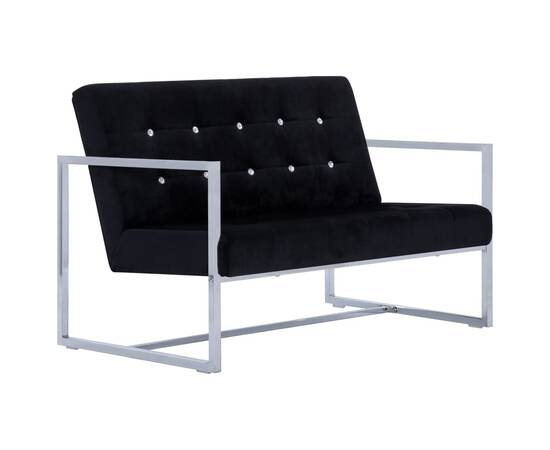 Canapea cu 2 locuri cu brațe, negru, crom și catifea, 2 image