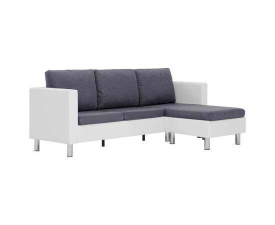 Canapea cu 3 locuri cu perne, alb, piele ecologică, 2 image