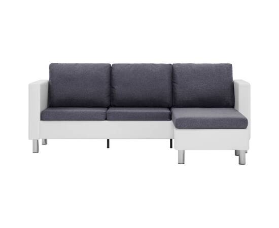 Canapea cu 3 locuri cu perne, alb, piele ecologică, 5 image