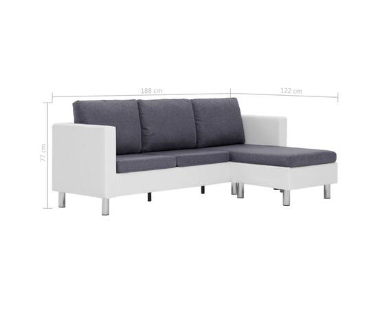Canapea cu 3 locuri cu perne, alb, piele ecologică, 9 image