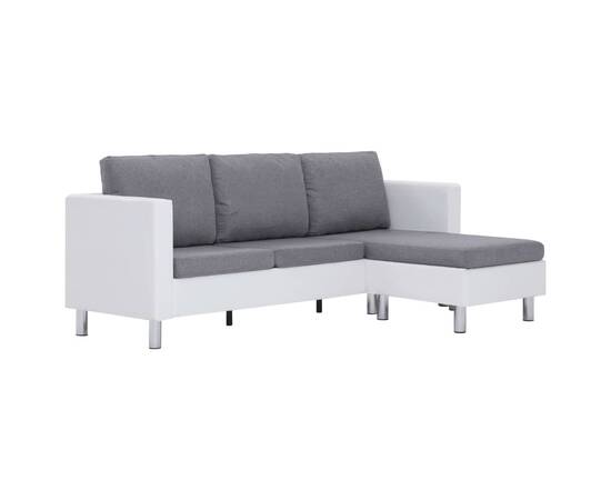 Canapea cu 3 locuri cu perne, alb, piele ecologică, 2 image
