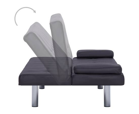Canapea extensibilă cu două perne, maro, piele ecologică, 5 image