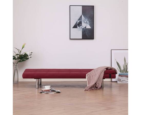 Canapea extensibilă cu două perne, roșu vin, poliester, 3 image