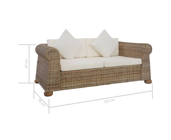 Canapea cu 2 locuri cu perne, culoare naturală, ratan, 8 image